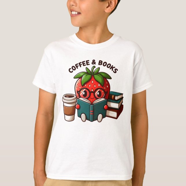 T-shirt Café et Livres - Cute Strawberry Character (Devant)