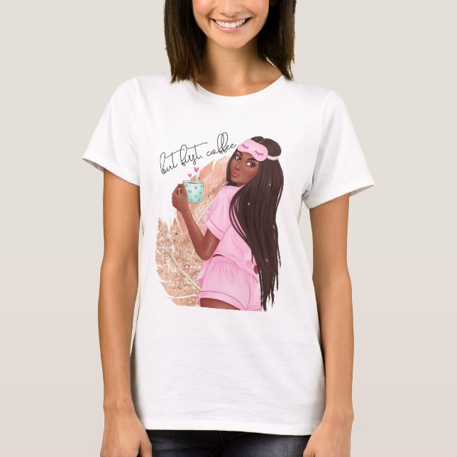 T-shirt Café Faux Parties scintillant Fille Cheveux Rose O (Devant)