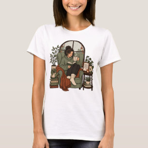 T-shirt Café Fille Confortable Livres Journées Pluvieuses