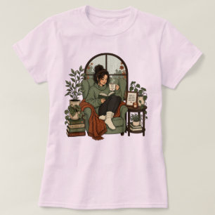T-shirt Café Fille Confortable Livres Journées Pluvieuses