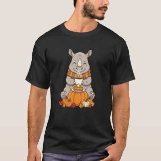 T-shirt Café Funny Rhino automne Action de grâce Femmes Ho