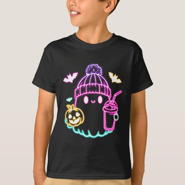 T-shirt Café Ghost Cute Boire Halloween Éffrayant (Devant)