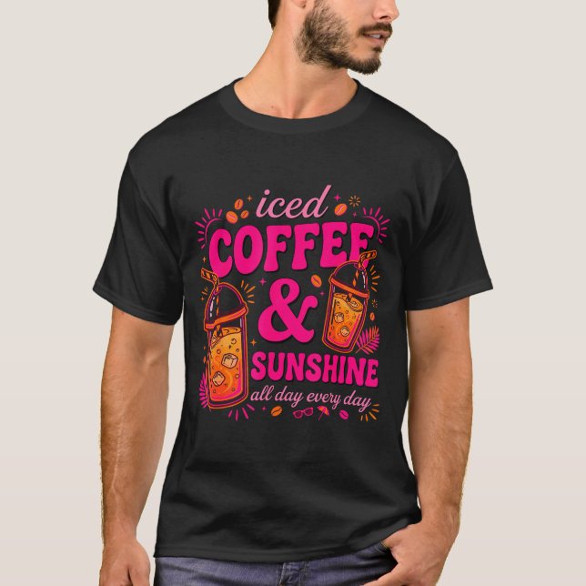 T-shirt Café glacé rétro & soleil drôle d'été (Devant)