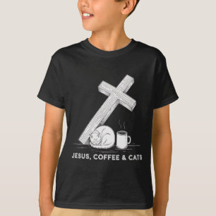 T-shirt Café Jésus Chats Drôle Mignon Design Amoureux de J