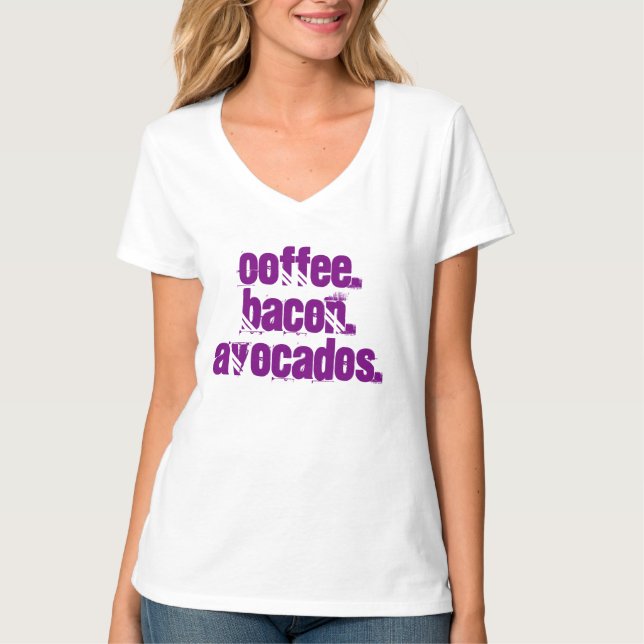 T-shirt Café. Lard. Avocats. Vie Ketogenic de pièce en t (Devant)