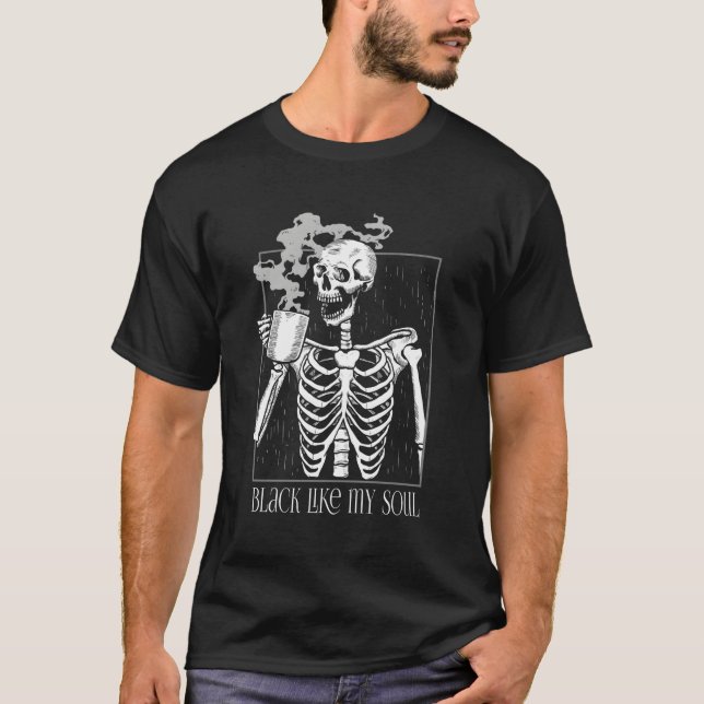 T-shirt Café Noir Comme Mon Âme Squelette Drôle Java Ou D (Devant)