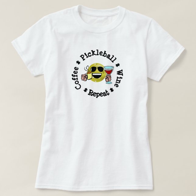 T-shirt Café, Pickleball, Vin, Répétition (Design devant)