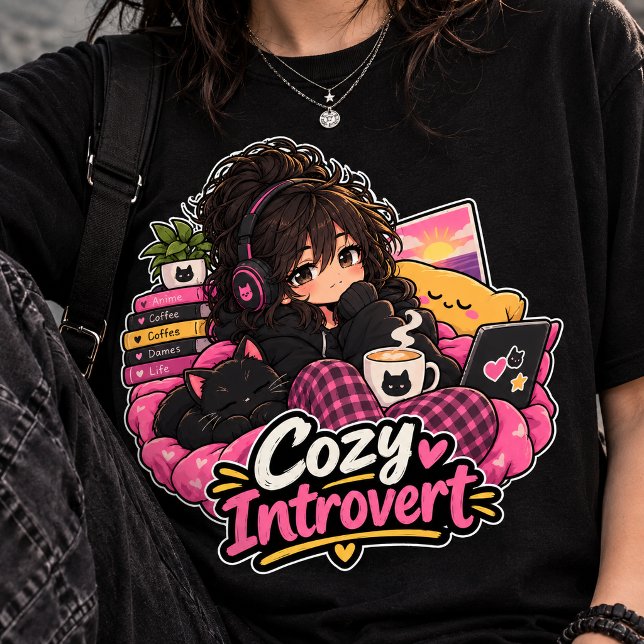 T-shirt Café pour Introverti Cozy (Cozy vibes, quiet moments, and unapologetic introvert energy. 💗)