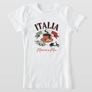 T-Shirt Café Vintage Italia, Scooter Rétro et Mamma Mia