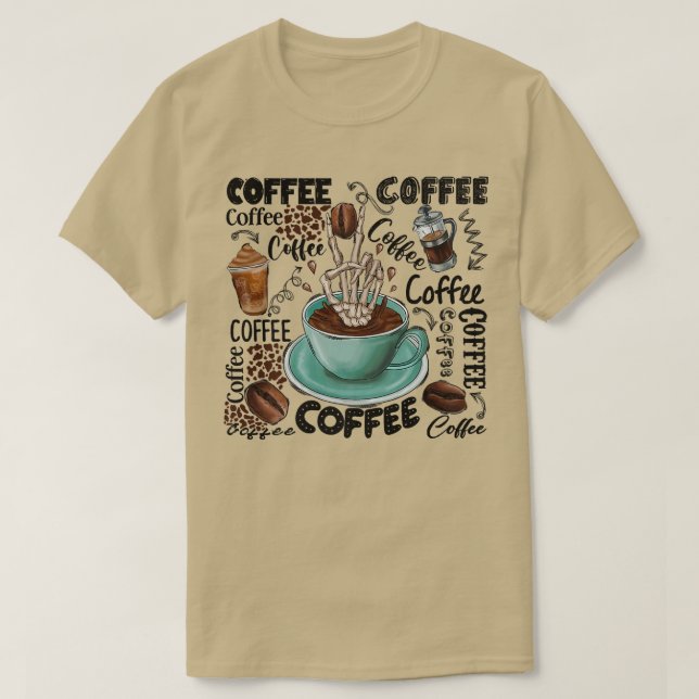 T-shirt Café Western Café Squelette Amateurs de café main (Design devant)