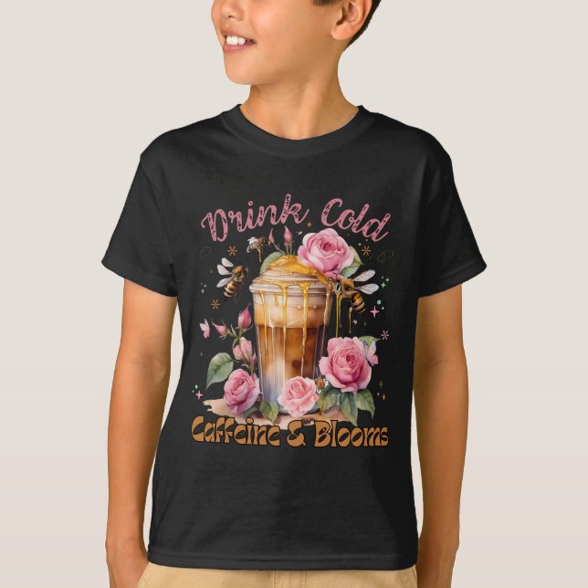 T-shirt Caféine et fleurs : Café glacé délicieux (Devant)