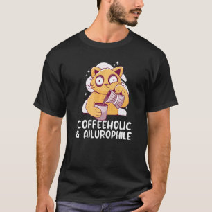 T-shirt Caféinomane Ailurophile Chats Buvant du Café