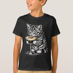 T-shirt Cafetière Chat Drôle Queue Encre Noire Art Chaton