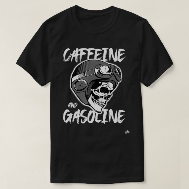 T-shirt Caffeine et gasoline - Skull Helmet - Racing (Design devant)