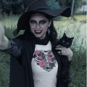 T-shirt Cage de côtes gothique décorée de Roses et chauves