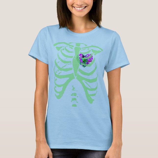 T-shirt cage thoracique abstraite de vert de menthe de (Devant)