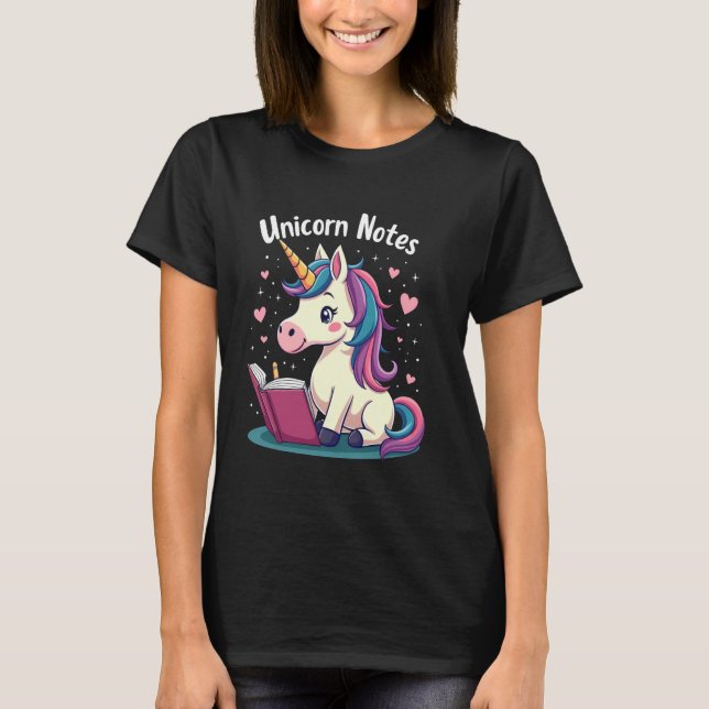 T-shirt Cahier de notes de licorne étudiant écriture migno (Devant)