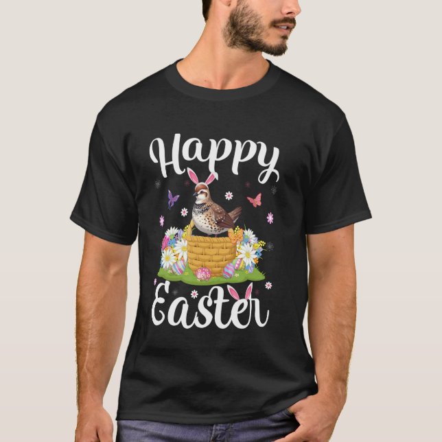 T-shirt Caille Oiseau Joyeuses Pâques Chasse aux œufs Lapi (Devant)