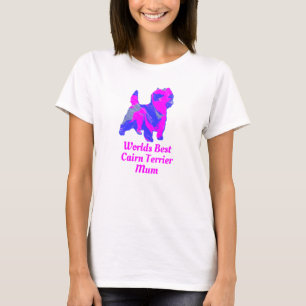 T-shirt Cairn Terrier Chien maman rose et bleu Silhouette