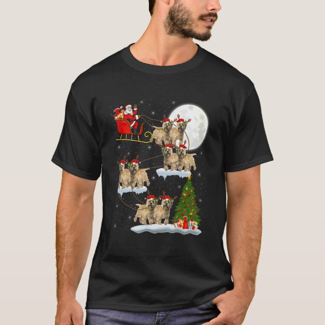 T-shirt Cairn Terrier Dog Santa Sleigh Flying Funny Christ (Devant)