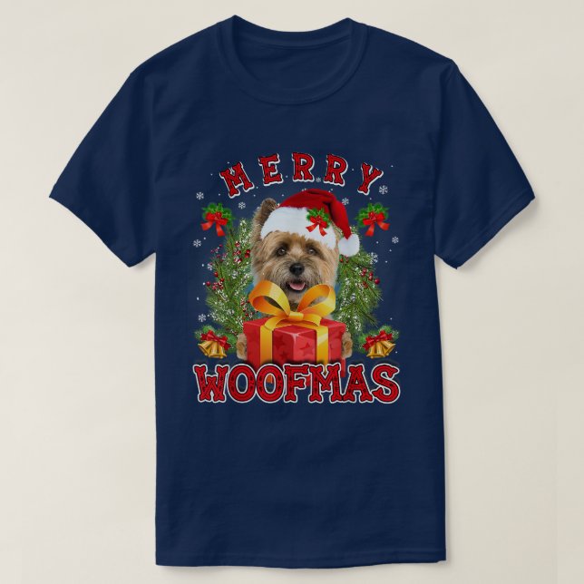 T-shirt Cairn Terrier Joyeux Noël Woofmas Lumières de Noël (Design devant)