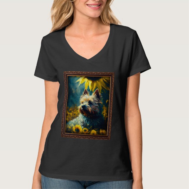 T-shirt Cairn Terrier Painting Sunflower Flower Mom Women  (Devant)