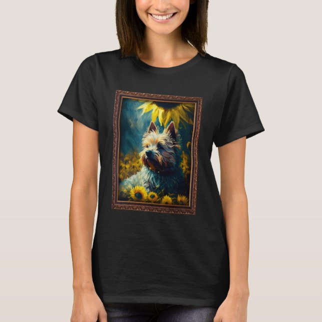 T-shirt Cairn Terrier Peinture Tournesol Fleur Maman Femme (Devant)