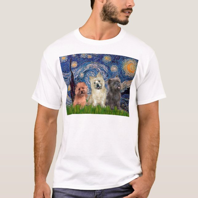 T-shirt Cairn Terriers (trois) - Nuit étoilée (Devant)