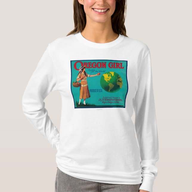 T-shirt Caisse LabelElgin d'Apple de fille de l'Orégon, OU (Devant)
