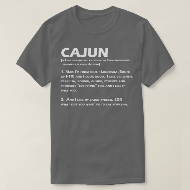 T-shirt Cajun Définition Drôle Louisiane Créole (Design devant)