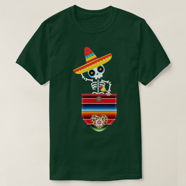 T-shirt Calaca Blanket Pocket Serape Mexican Gift Cinco De (Design devant)