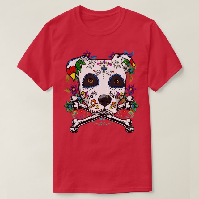 T-shirt Calavera Pitbull Terrier Chien Dia de Muertos Hall (Design devant)