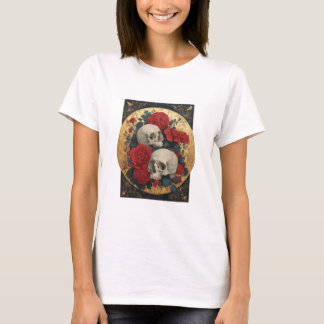 T-shirt Calaveras, oro y rosas