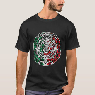 T-shirt Calendrier Aztèque Avec Drapeau Mexicain Couleurs 