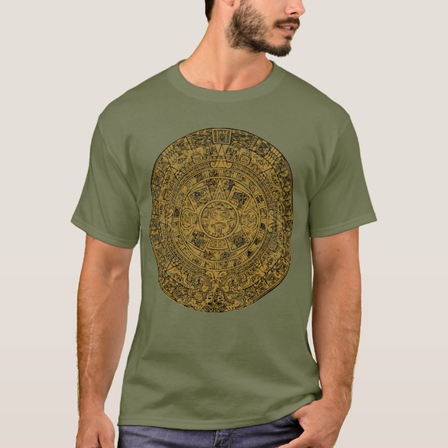 T-shirt Calendrier Aztèque de pierre de soleil vieilli (Devant)