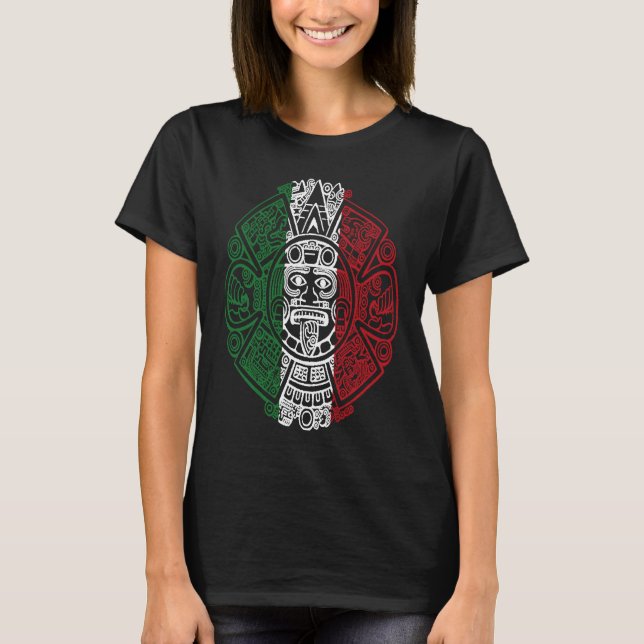 T-shirt Calendrier Chicano du drapeau mexicain aztèque (Devant)