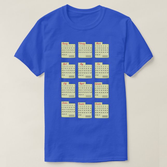 T-shirt Calendrier classique Mois par année (Design devant)