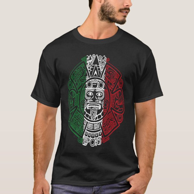 T-shirt Calendrier du drapeau mexicain Aztec Chicano (Devant)