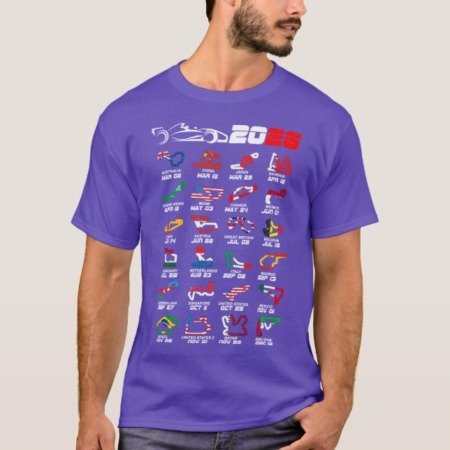 T-shirt Calendrier Formula voitures de course 2026 circuit (Devant)