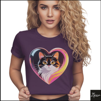T-shirt Calico Cat Heart Frame Neon Pop Art