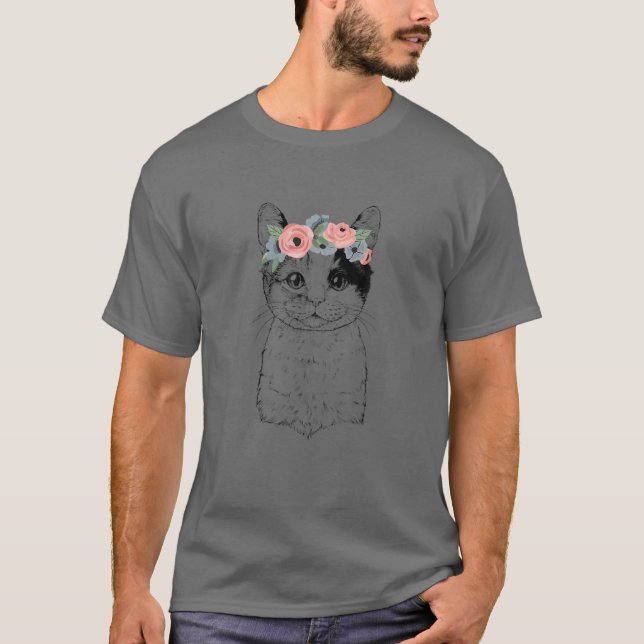 T-shirt Calico Chat Avec Fleur Headband Chat Maman (Devant)