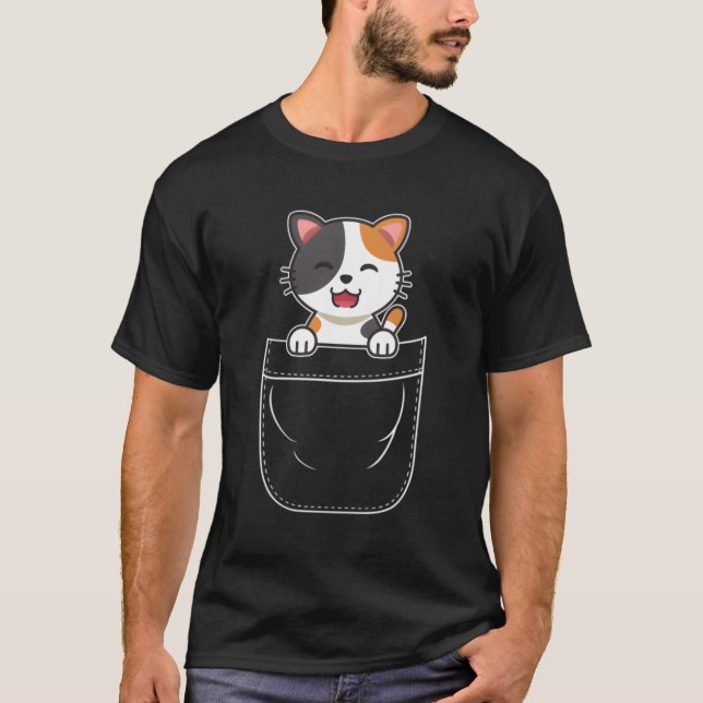 T-shirt Calico Chat Kitten En Poche (Devant)
