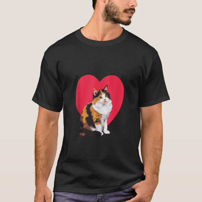 T-shirt Calico Chat Valentines Jour Coeur Rouge Aimer Mama (Devant)