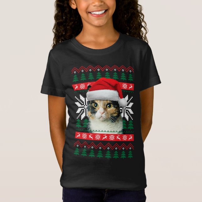 T-Shirt Calico Chat Vilain Chandail de Noël Style Santa Ch (Devant)