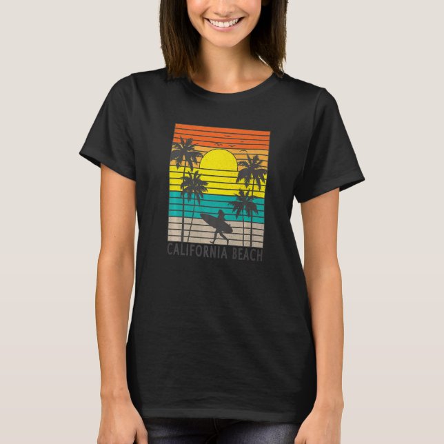 T-shirt California Beach Surfer Girl Surfing Surf Palm Tre (Devant)