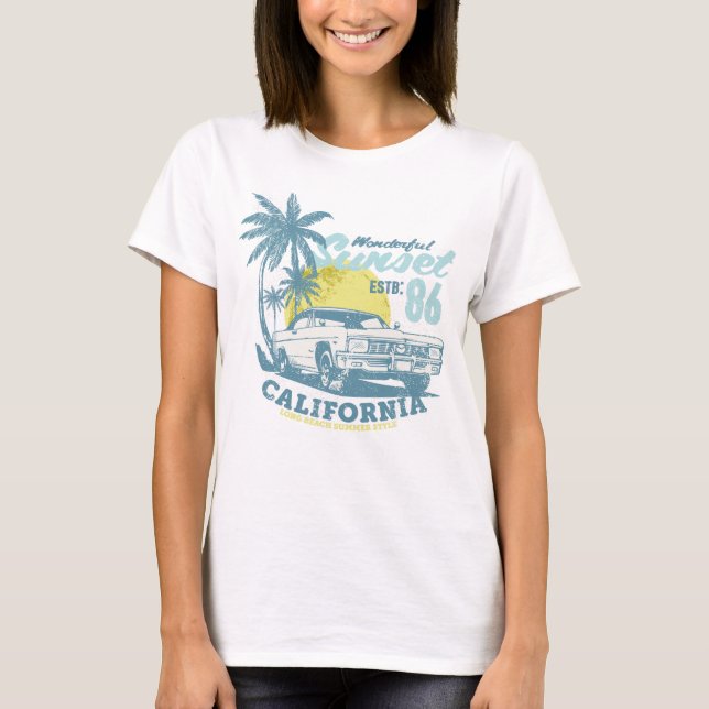T-shirt California Beach Vibes Sunset & Car (Devant)