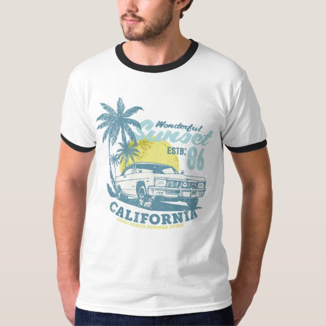 T-shirt California Beach Vibes Sunset & Car (Devant)