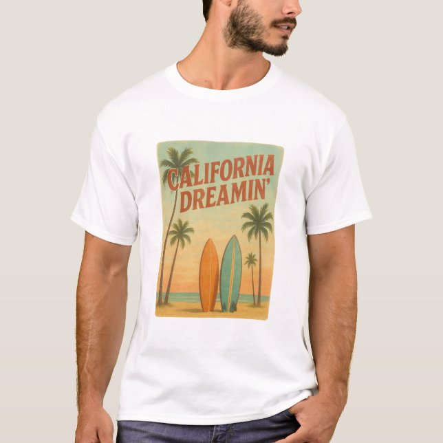 T-shirt California Dreamin’ Retro 1970s Travel Design (Devant)