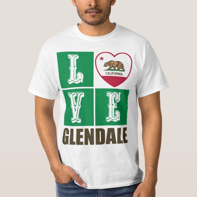 T-shirt California Republic State Flag Heart Glendale (Devant)