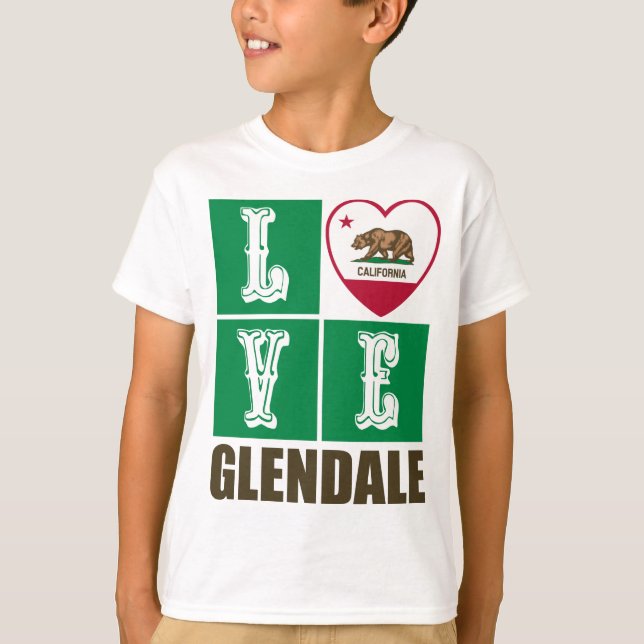 T-shirt California Republic State Flag Heart Glendale (Devant)